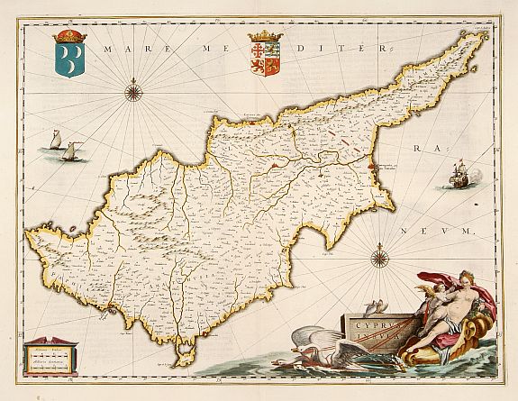 BLAEU, W., Cyprus Insulae., antique map, old maps