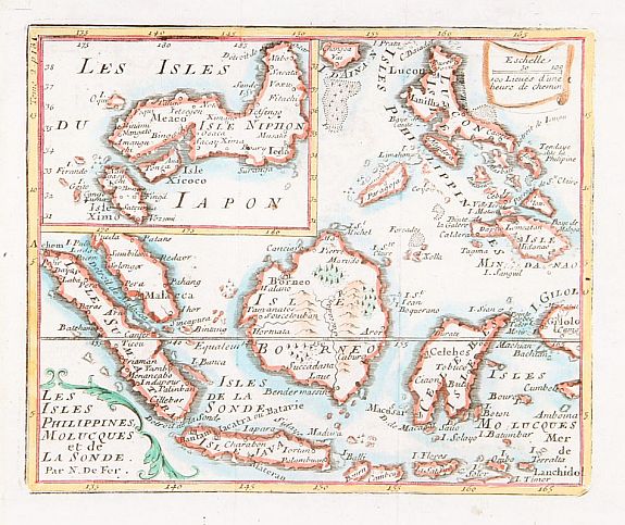 DE FER,N., Les isles Philippines, Molucques../Les isles du Iapon, antique map, old maps