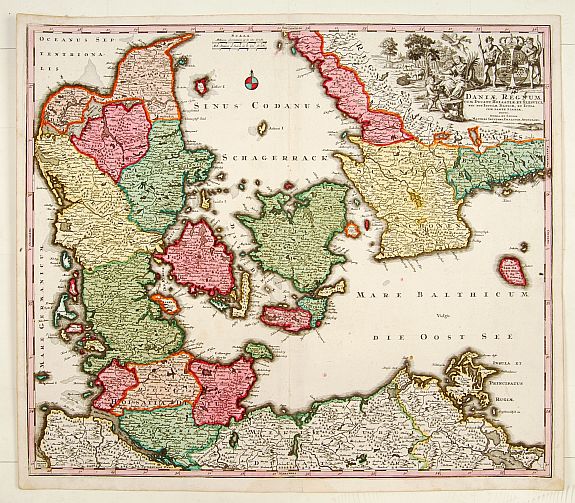 SEUTTER, M., Daniae Regnum., antique map, old maps