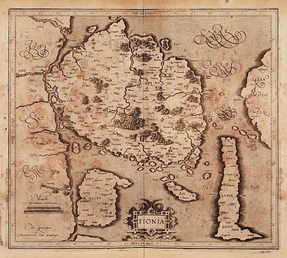 MERCATOR,G./ HONDIUS,J., Fionia., antique map, old maps
