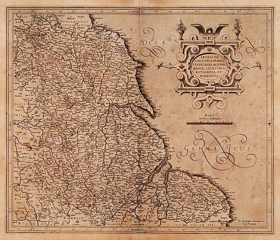 MERCATOR,G./ HONDIUS,J., Eboracum, Lincolnia, Derbia, Staffordia, Notinghamia.., antique map, old maps