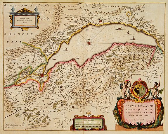 BLAEU,W., Lacus Lemanni Locorumque circumiacentium Accuratissima, antique map, old maps