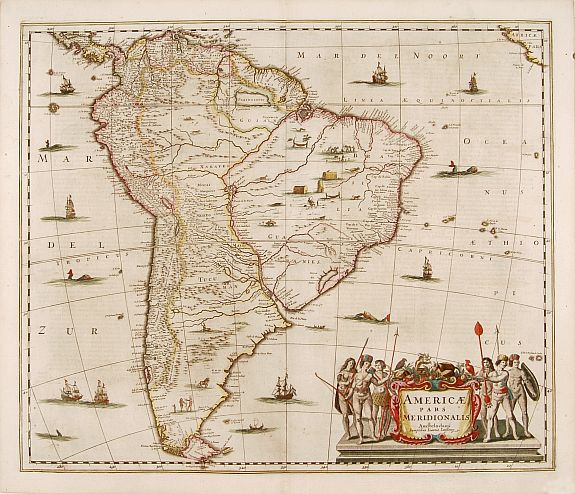 JANSSONIUS,J., Americae pars meridionalis., antique map, old maps