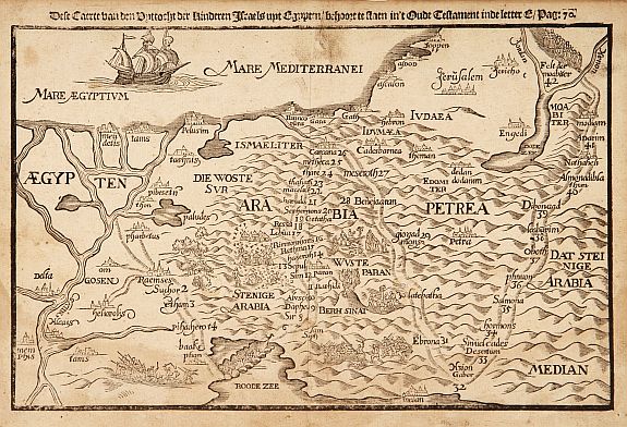 BÜNTING,H., Deze Caerte van den Uittocht der kinderen Israels.., antique map, old maps
