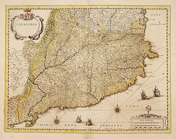 BLAEU, W., Catalonia., antique map, old maps