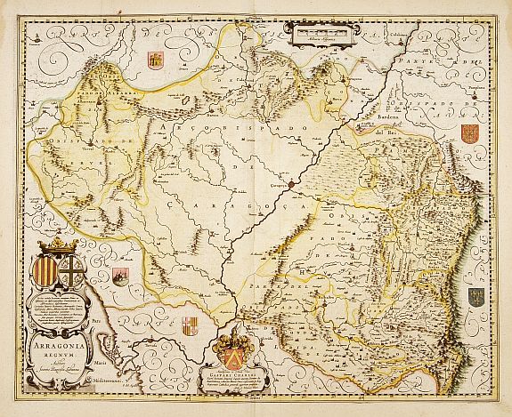 BLAEU, W., Arragonia regnum., antique map, old maps