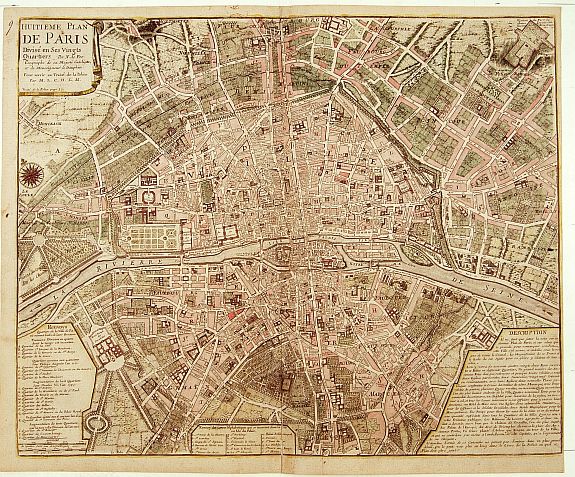 FER, N. de., Huitième Plan DE PARIS Divisé en ses Vingts Quartiers., antique map, old maps
