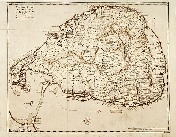 VALENTIJN,F., Nieuwe Kaart van het Eyland Ceylon opgestelt door.., antique map, old maps