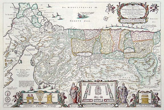 VISSCHER,N., Perigrinatie ofte Veertich-Iarige Reyse.., antique map, old maps