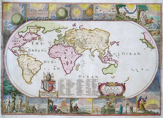 MOXON,J., A map of all the Earth and how after the flood it was. . ., antique map, old maps