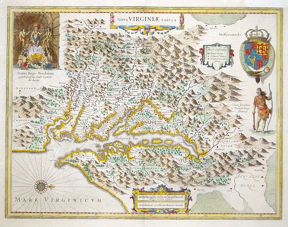 HONDIUS,H., Nova Virginiae Tabula, antique map, old maps