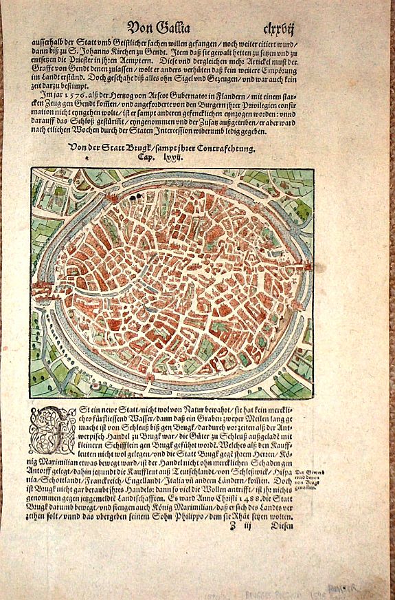 MÜNSTER,S., Brugge (Brughes)., antique map, old maps
