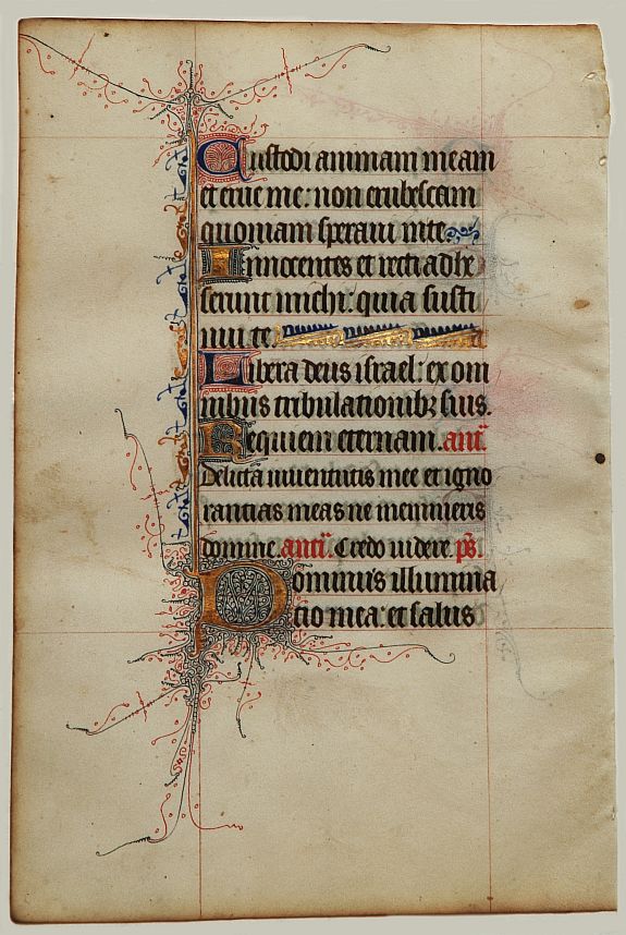 BOOK OF HOURS, Leaf on vellum from a manuscript Book of Hours., antique map, old maps
