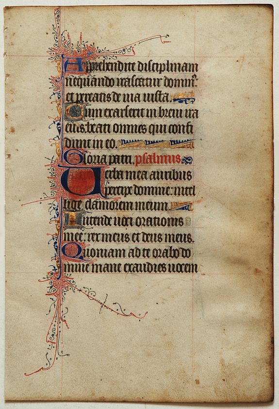 BOOK OF HOURS, Leaf on vellum from a manuscript Book of Hours., antique map, old maps
