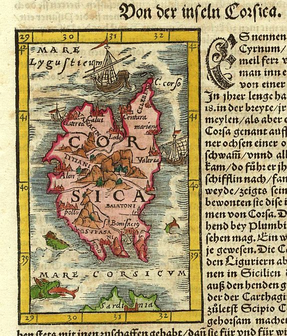 MÜNSTER,S., Corsica., antique map, old maps