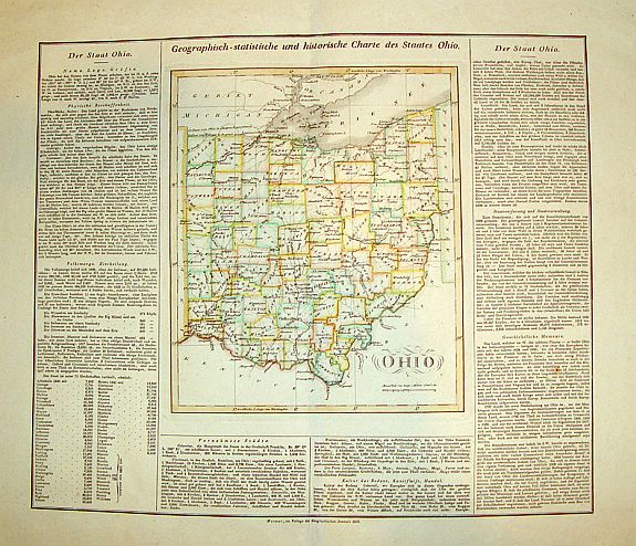 CARREY & LEA., OHIO (Geographisch - statistische und historische Charte de Staates Ohio), antique map, old maps