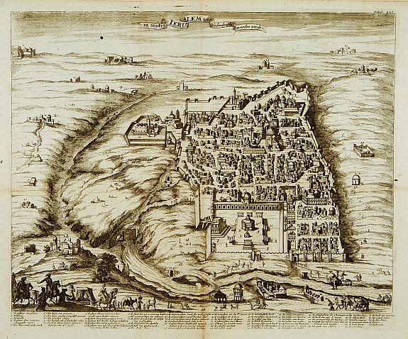 DAPPER,O., De Stadt Ierusalem zoot Hedendaeghs Bevonden wordt., antique map, old maps