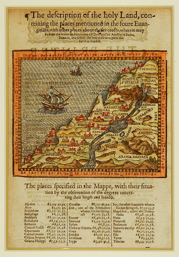 POSTEL,G., The description of the holy Land, conteining the places.., antique map, old maps