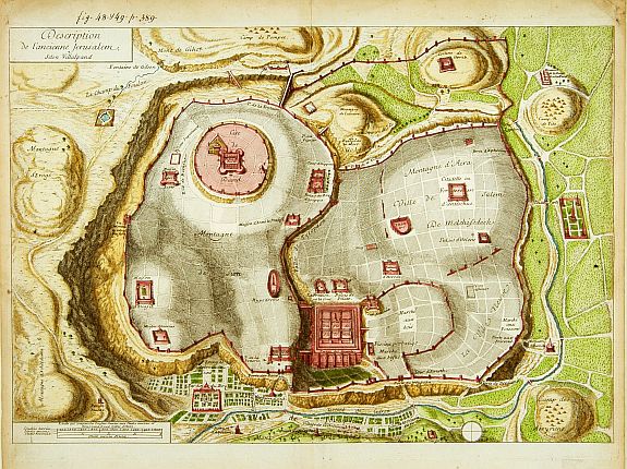 CALMET,A.A., Description de l'ancienne Jerusalem selon Villalpand., antique map, old maps