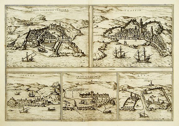 BRAUN, G. / HOGENBERG, F., Tingis, Lusitanis, Tangiara. / Tzaffin. / Septa. / Arzilla. , antique map, old maps