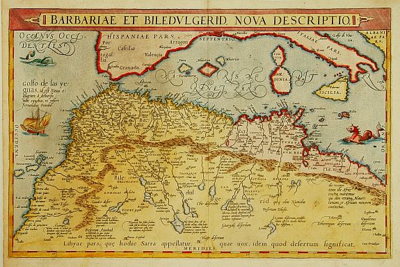 ORTELIUS,A., Barbariae et Biledulgerid, nova descriptio., antique map, old maps