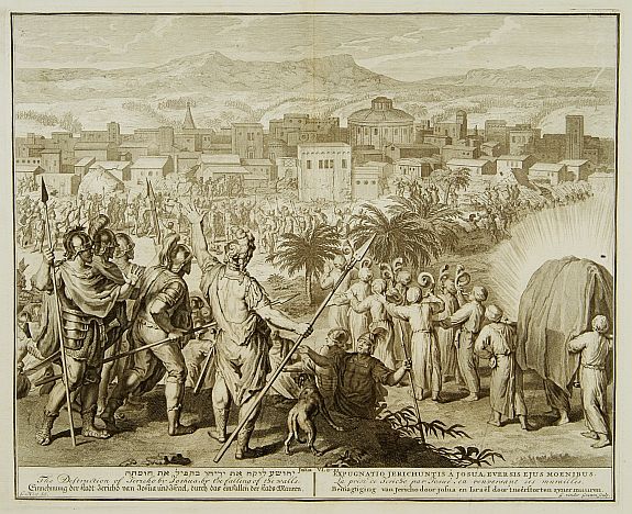 Hoet,G., The Destruction of Jericho by Joshua, by the falling of the walls., antique map, old maps