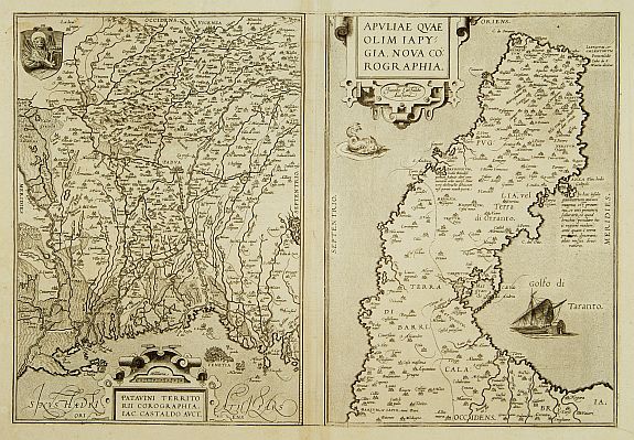 ORTELIUS,A., 1) Patavini Territorii .. 2) Apuliae Quae Olim Ia Pygia, .., antique map, old maps