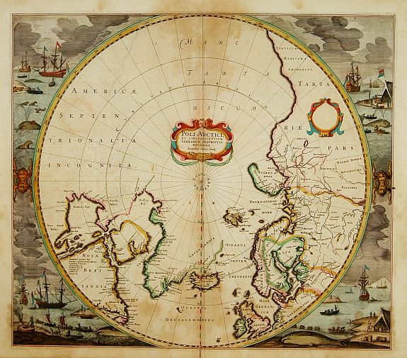 HONDIUS, H., Poli Arctici et Circumiacentium Terrarum Descriptio., antique map, old maps