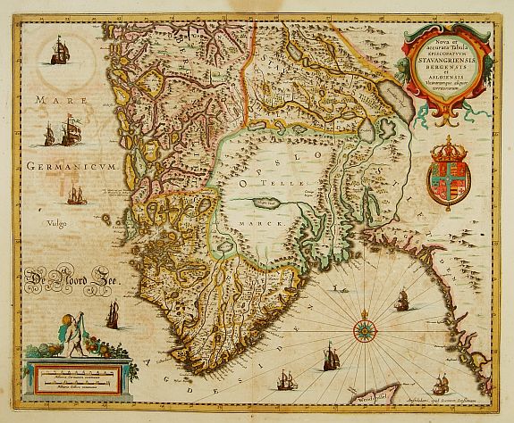 JANSSONIUS,J., Nova ..Stavangriensis, Bergensis et Asloiensis.., antique map, old maps