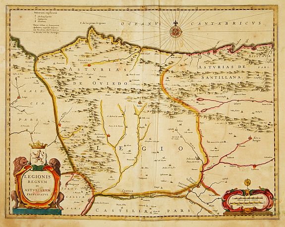 JANSSONIUS, J., Legionis regnum et Asturiarum principatus., antique map, old maps
