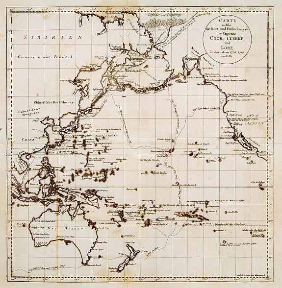 ANONYMOUS, Carte welche die fahrt und Entdeckungen des Capitäns COOK, CLERKE, und GORE, in dem Jahren 1776_1780 vorstellt., antique map, old maps
