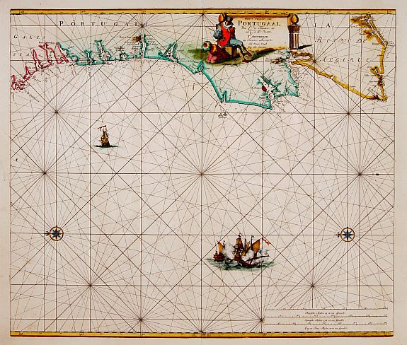 ROBIJN,J., Nieuwe Pascaert van Portugaal van C.de Finisterre tot C.de S.Vincente., antique map, old maps
