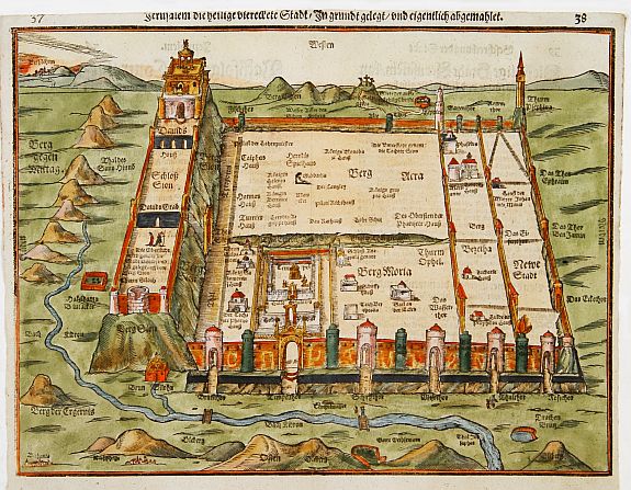 BÜNTING,H., Jerusalem die heilige viereckete Stadt, antique map, old maps