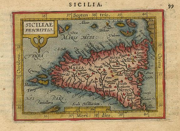 ORTELIUS,A./COIGNET.M., Siciliae descriptio., antique map, old maps