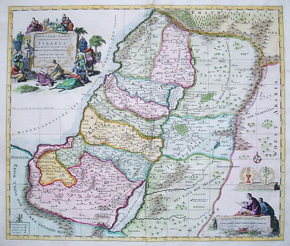 MORTIER P., Heylige Land verdeeld in de Twaals Stammen Israels., antique map, old maps