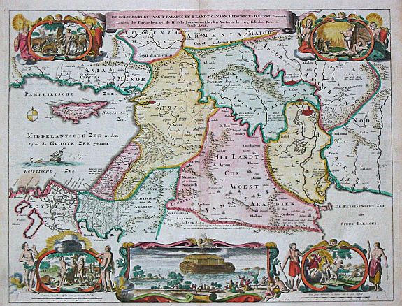STOOPENDAAL, D., De Gelegentheyt van t' Paradys en t' Landt Canaan, mitsgaders d' eerst bewoonde Landen der Patriarchen., antique map, old maps