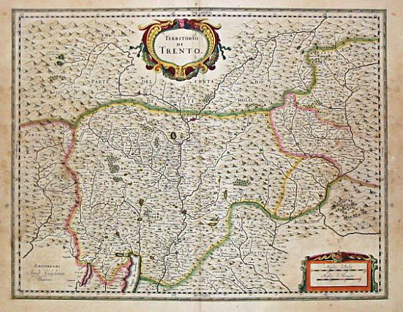 BLAEU, W., Territorio di Trento., antique map, old maps