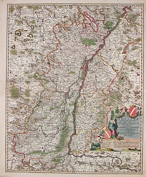 VISSCHER, N., Totius Alsatiae Novissima Tabula qua simul Sundgovia, Brisigavia, Ortenavia maxima pars Marchionatus Badensis., antique map, old maps
