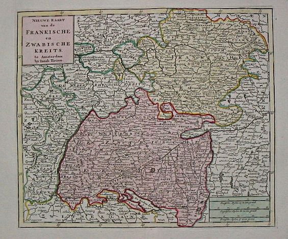 TIRION, I., Nieuwe Kaart van de Frankische en Zwabische Kreits., antique map, old maps