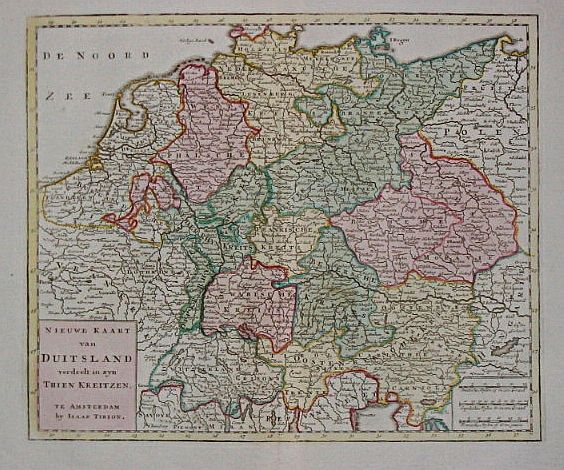 TIRION, I., Nieuwe Kaart van 'Duitsland verdeelt in zyn Thien Kreitzen., antique map, old maps