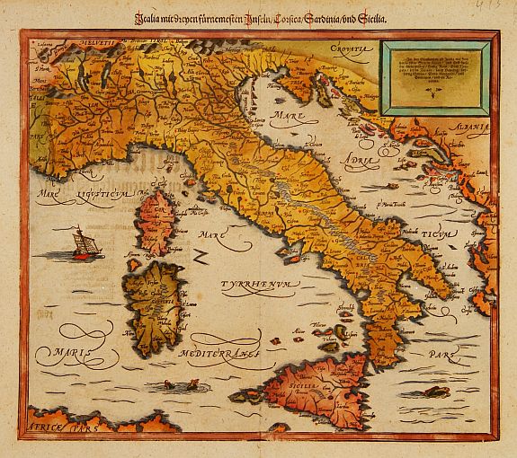 MÜNSTER,S., Italia mit zeijnen furnemesten Inseln Corsica Sardinia und Sicilia., antique map, old maps