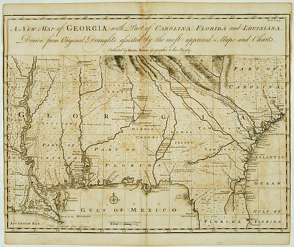 BOWEN,E., A New Map of Georgia with Part of Carolina, Florida and Loisiana.., antique map, old maps