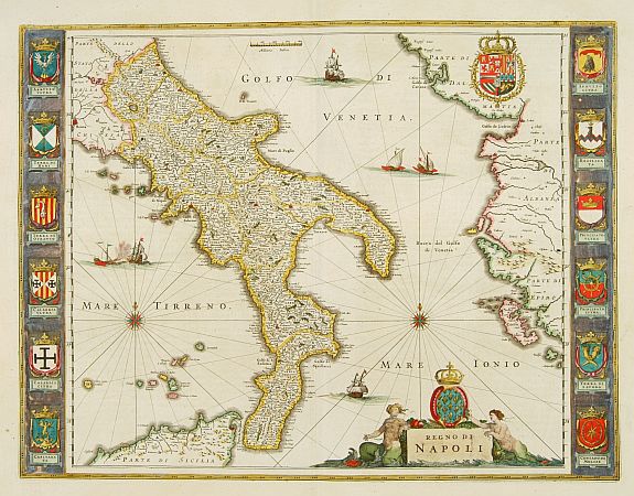 BLAEU,W., Regno di Napoli., antique map, old maps