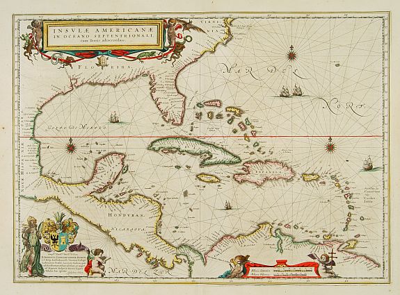 BLAEU,W., Insulae Americanae in Oceanus Septentrionali cum Terris.., antique map, old maps