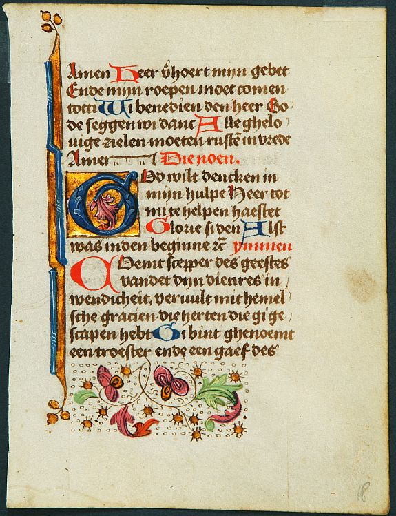 BOOK OF HOURS., Leaf from a book of hours on vellum., antique map, old maps