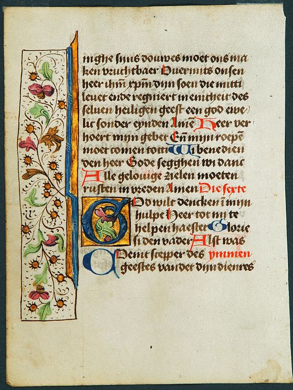 BOOK OF HOURS., Leaf from a book of hours on vellum., antique map, old maps