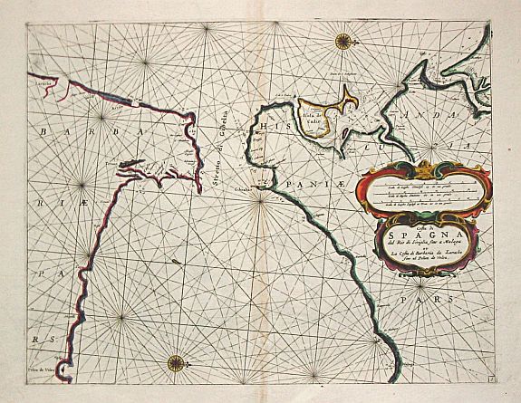 LEVANTO, F.M., Costa di Spagna del Riode Siviglia fino a Malaga et La Costa di Barbaria de Larache fino al Penon de Velez., antique map, old maps