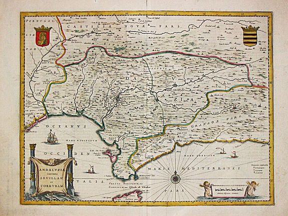 JANSSONIUS, J., Andaluzia continens Sevillam et Cordubam., antique map, old maps