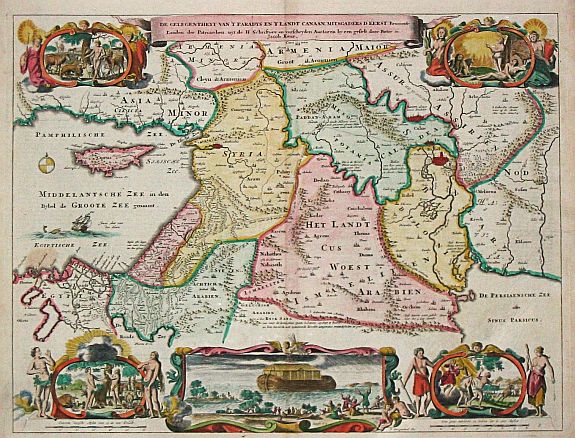 STOOPENDAAL, B., De Gelegentheyt van t' Paradys en t' Landt Canaan, mitsgaders d' eerst bewoonde Landen der Patriarchen., antique map, old maps