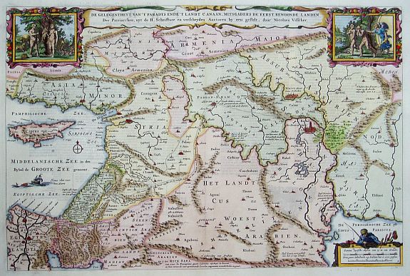 VISSCHER,N., De Gelegentheyt Van't Paradys en't Landt Canaan.., antique map, old maps